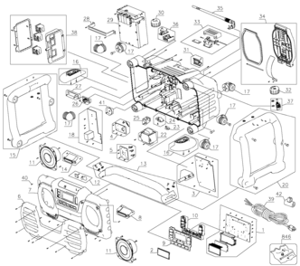 Default Diagram and Parts List for DC012-CL Type 1 DeWALT Radio