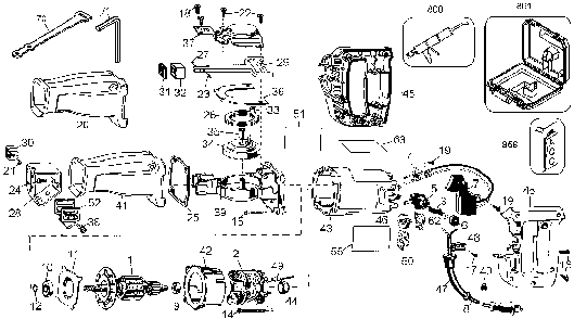Exploded Diagram A Diagram and Parts List for D306K-04 Type 2 DeWALT Reciprocating Saw