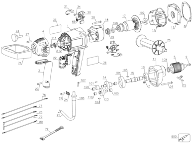 Default Diagram and Parts List for DW130V-B3 Type 1 DeWALT Boring Machine