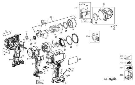 Diagram Diagram and Parts List for DCF899B-B3 Type-4 DeWALT Wrench