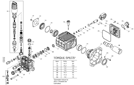 PUMP Diagram and Parts List for DP3400HR Type 1 DeWALT Pressure Washer