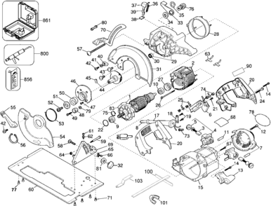 Default Diagram and Parts List for DW362K Type 2 DeWALT Circular Saw
