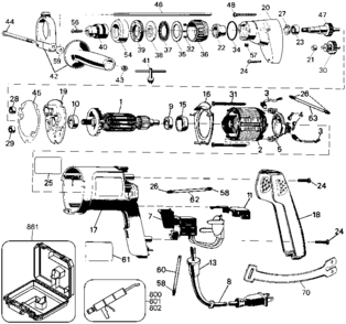 Default Diagram and Parts List for DW500K Type 1 DeWALT Electric Drill