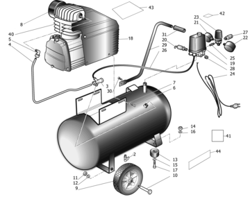 Default Diagram and Parts List for D55166 Type 1 DeWALT Compressor