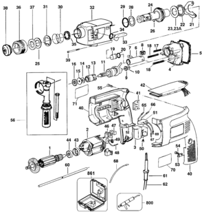 Default Diagram and Parts List for DW523K Type 100 DeWALT Hammer