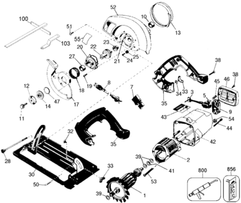 Default Diagram and Parts List for B7359 Type 2 DeWALT Circular Saw