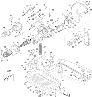 Default Diagram and Parts List for DW871-AR Type 1 DeWALT Chop Saw