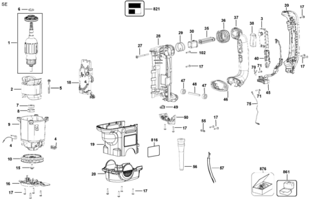 MOTOR Diagram and Parts List for D25761K Type 1 DeWALT Hammer