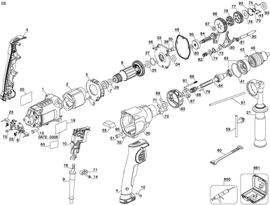 Diagram Diagram and Parts List for DWD520R Type 2 DeWALT Hammer Drill