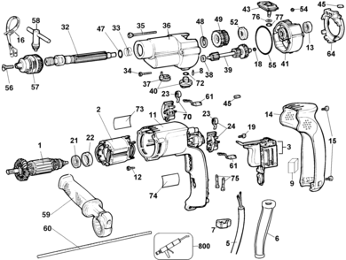 Page A Diagram and Parts List for DW505-BR 2 DeWALT Boring Machine