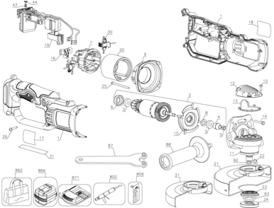 Default Diagram and Parts List for DCG412M2 Type 1 DeWALT Chop Saw