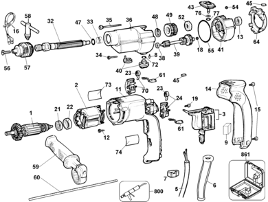 Page A Diagram and Parts List for DW505K 3 DeWALT Electric Drill