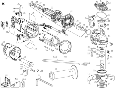 Exploded Diagram A Diagram and Parts List for DWE4011KCCT Type 1 DeWALT Angle Grinder