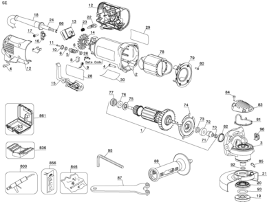 Default Diagram and Parts List for D28402B Type 2 DeWALT Grinder