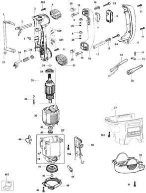 Default Diagram and Parts List for D25840K Type 1 DeWALT Hammer