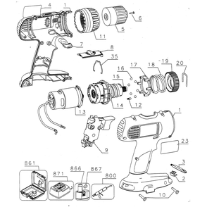 Drill Assy Diagram and Parts List for DC728KATY1  DeWALT Drill