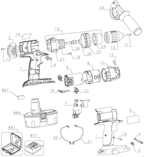Default Diagram and Parts List for DW987K-2 Type 1 DeWALT Boring Machine