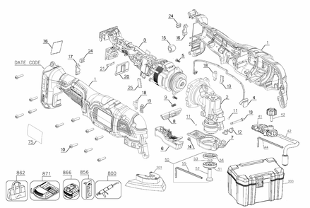 Section 1 Diagram and Parts List for DCS356D1R Type 1 DeWALT Circular Saw