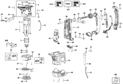 Default 2 Diagram and Parts List for D25602K-B2 Type 1 DeWALT Hammer