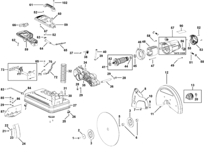Default Diagram and Parts List for D28710-B2 Type 1 DeWALT Chop Saw