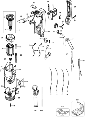 Default Diagram and Parts List for D25313K-AR Type 1 DeWALT Hammer