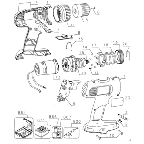 Drill Assy Diagram and Parts List for DC727KATY1  DeWALT Drill