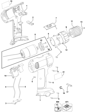 Default Diagram and Parts List for DC750-AR Type 2 DeWALT Boring Machine