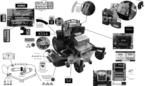 Label Map Diagram and Parts List for DXGX554P (53AL8CS7038)(2022) DeWALT Lawn Tractor