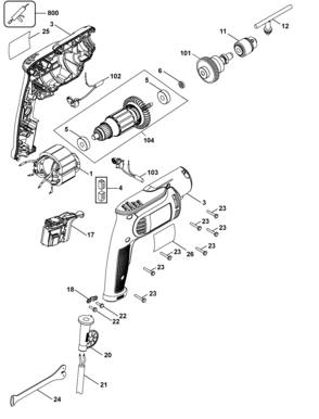 Default Diagram and Parts List for DWD010-B3 Type 1 DeWALT Boring Machine