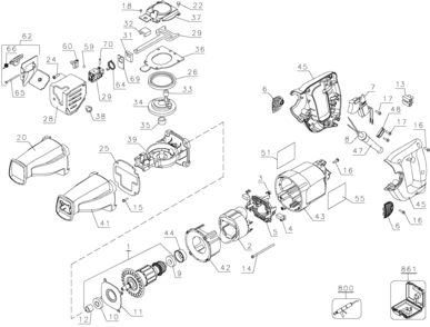 Default Diagram and Parts List for DW304PK-BR Type 1 DeWALT Reciprocating Saw