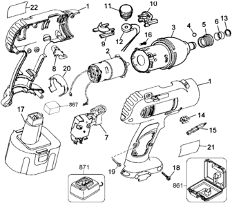 Default Diagram and Parts List for 2812K Type 2 DeWALT Impact Driver