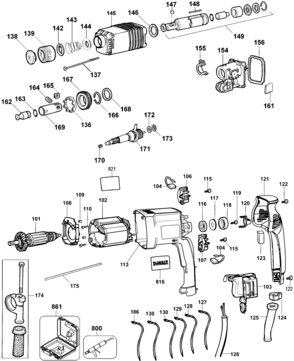 Default Diagram and Parts List for DW562K Type 1 DeWALT Hammer