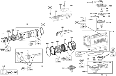 Gear Box Assembly Diagram and Parts List for D25761K-B2 Type 1 DeWALT Hammer