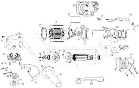 Default Diagram and Parts List for DW402-AR Type 3 DeWALT Grinder