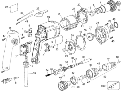 Default Diagram and Parts List for DW255-BR Type 4 DeWALT Screwdriver