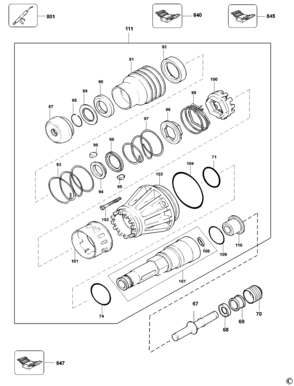 Default 2 Diagram and Parts List for D25900KB2 Type 1 DeWALT Hammer