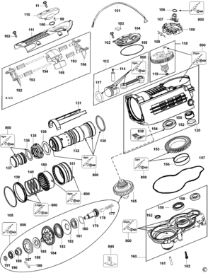 Gear Box Assembly Diagram and Parts List for D25730K-B2 Type 1 DeWALT Hammer