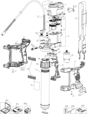 Default Diagram and Parts List for DCGG571B Type 1 DeWALT Caulking Gun