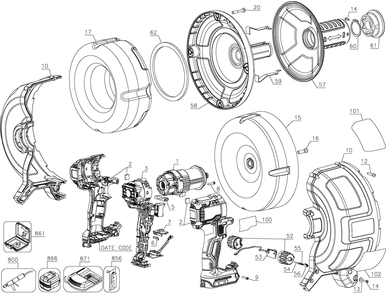 Section 1 Diagram and Parts List for DCD200D1R Type 1 DeWALT Auger