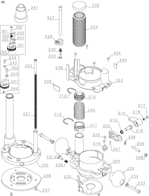 Plunge Base Diagram and Parts List for DW618PK Type 1 DeWALT Router