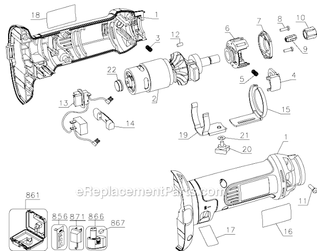 Page A Diagram and Parts List for DC550P Type 1 DeWALT Nibbler & Shears