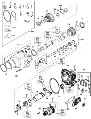 Default 2 Diagram and Parts List for D25313K-AR Type 1 DeWALT Hammer