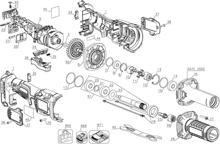 Section 1 Diagram and Parts List for DCG426BR Type 1 DeWALT Angle Grinder