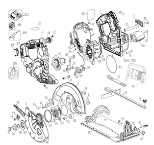 Section 1 Diagram and Parts List for DCS590WW1 Type 1 DeWALT Circular Saw