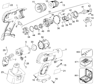 Default Diagram and Parts List for DW924K2BR Type 1 DeWALT Hammer