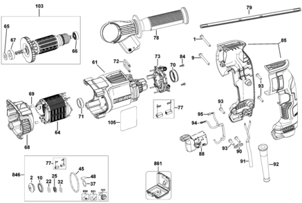 MOTOR Diagram and Parts List for D25133K Type 1 DeWALT Impact Driver