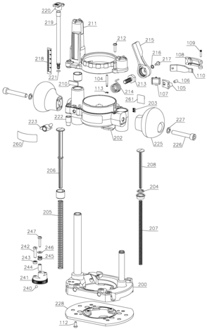 Plunge Base Diagram and Parts List for DWP611PK-BR Type 1 DeWALT Router