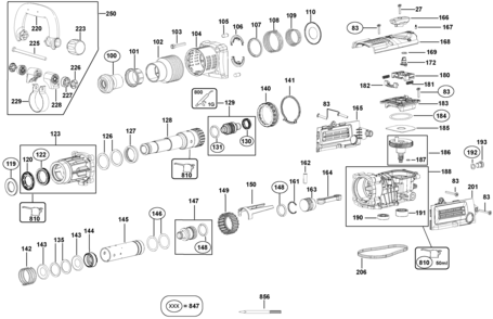 Default 2 Diagram and Parts List for D25831K-B2 Type 1 DeWALT Hammer