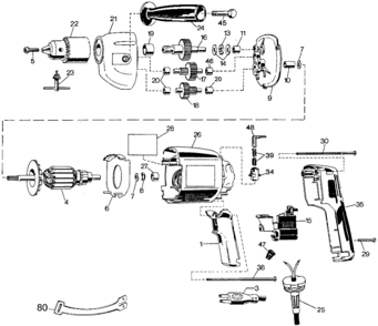Default Diagram and Parts List for B7254 Type 2 DeWALT Boring Machine