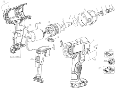 Default Diagram and Parts List for DCF805C2-B3 Type 1 DeWALT Impact Driver